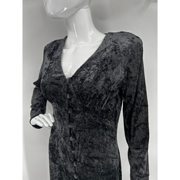Vintage 90s Crushed Velvet Black Gothic Morticia Addams Maxi‎ Dress Size M - Picture 3 of 12